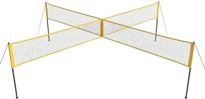 Compleet 4-Way Volleybalnet Set (426 cm) - Kruisnet voor 4 Personen - Inclusief Volleybal, Pomp & Draagtas - 3 Hoogtes Verstelbaar - Voor Tuin, Park & Strand