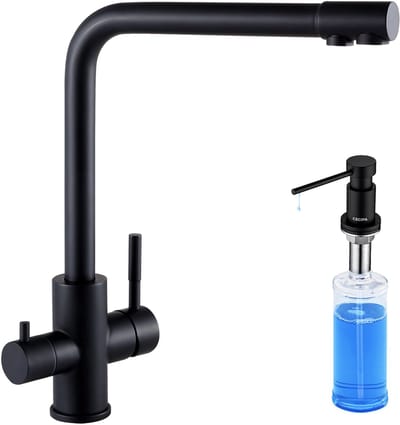 CECIPA max 3-weg keukenkraan - keukenkraan zwart - Met Zeepdispenser 300ML - keukenmengkraan 360° draaibaar - 3-in-1 hogedruk mengkraan