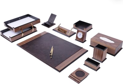 Lederen bureau Set - BRUIN - Bureau accessoires Set - 12 Accessoires - Office Desk Organizer Set - handgemaakte lederen bureau set - Manager Gift