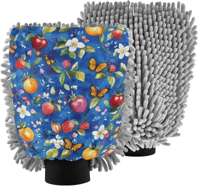 Waswant Auto - Microvezel Handschoen - Auto Reinigen - Krasvrij Dubbelzijdig - Maat L 20x30cm - Blauw Patroon