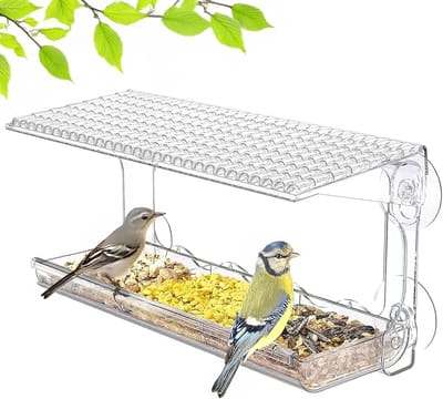 Wandgemonteerd vogelbad – Vogelvoeder en vogelbad met drie compartimenten – Transparante kolibrievoeder – Geschikt voor balkons, tuinen en terrassen