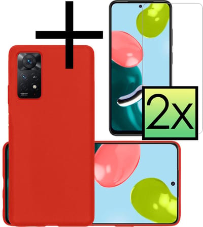 Hoesje - Met 2x Screenprotector - Geschikt voor Xiaomi Redmi Note 11 - Sterk & Shockproof - Back Cover - Siliconen Case - Telefoon Hoes - Rood