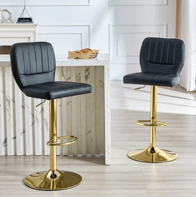 MIVRAY Barkruk 52 x 52 x 93-114 cm - In Hoogte Verstelbaar En 360° Draaibaar - Voor Keuken En Bar - Kunstleer Metaal - Zwart Goud