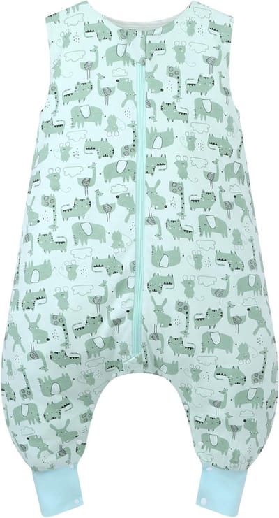 Baby Slaapzak met Voeten, 0.5 Tog Isolatie, 100% Katoen, Mouwloos, Voor Peuters, Zomer Slaapzak met Benen, 70 cm, Comfortabele en Ademende Slaapoplossing voor Jongens en Meisjes