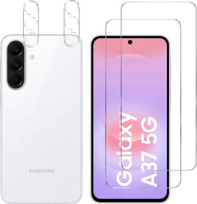 Screenprotector geschikt voor Samsung Galaxy A37 5G - 2 stuks Beschermglas van glas Transparante glazen schermbeschermfolie + 2 stuks Camera Protector