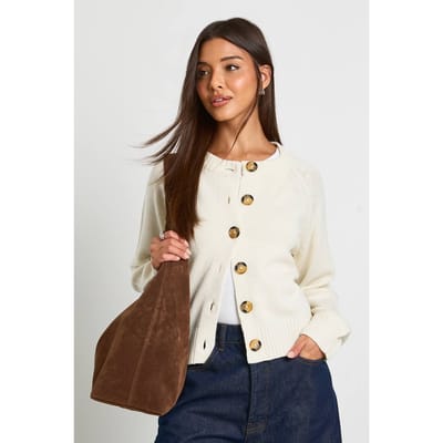 boohoo Dames Ronde hals gebreide chunky cardigan | Creme | Maat: Small