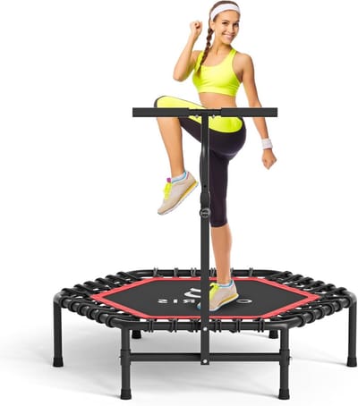 Fitness trampoline - Mini rebounder - Thuis sporten - Verstelbare handgreep - 45 inch - Rood