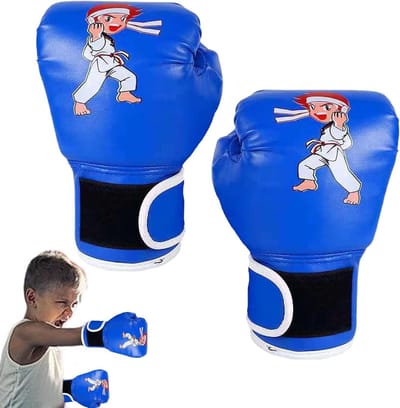 Bokshandschoenen Peuters - Kinderhandschoenen Boks - Sporttraining Kinderen - Cartoon Ontwerp - 17 x 25 cm - Blauw