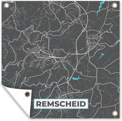 Tuin poster Blauw – Duitsland – Plattegrond – Stadskaart – Kaart – Remscheid - 200x200 cm - Tuindoek