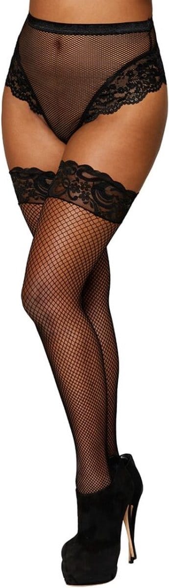 High Waisted Garter Thong - L - Black