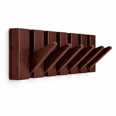 TOJ 6 Haaks Wandkapstok – 44cm - Muur / Wand Kapstok - Hangende Design Muurkapstok - Hout - Walnoot Kleurig