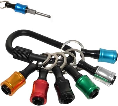 Set van 6 Hex Schroevendraaiers met Sleutelhangers en Boorhouder, Draagbare 1/4 Inch Schroevendraaierhouder met Zwarte Karabijnhaak van Aluminiumlegering