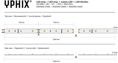 LED strip 5m 12V 3000K IP20 150 SMD 3528 LEDS