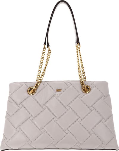 DKNY Leren Schoudertas Willow Leather Tote Bag Stone Beige