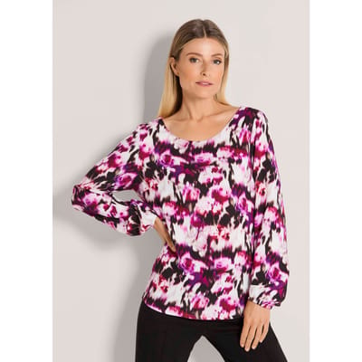 Viscose-blouse met boothals - bessen / zwart / gedess. - Gr. 19 van Goldner Fashion