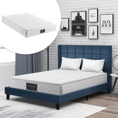 STILVORA Volwassenenbed 140 x 200 cm – Gestoffeerd Bed Met Hoofdbord En Stevige Lattenbodem – Voor Slaapkamer Tiener En Logé – Linnenstof – Met Matras
