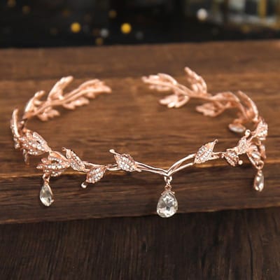 Vintage Zwart Smaragdgroen Feeënkroon Tiara Kristal Blad Elf Tiara Bandana Haaraccessoires voor Vrouwen Kostuum Bruiloft brown