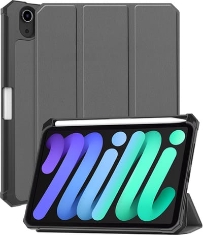 Hoesje - Geschikt voor Apple iPad Mini 7 (2024) - 8.3 inch - 7e Generatie - Dun & Stevig - Trifold Bookcase - Hard Cover Case - Met Uitsparing Geschikt voor Apple Pencil - Hardcover Book - Tablet Hoes - Grijs