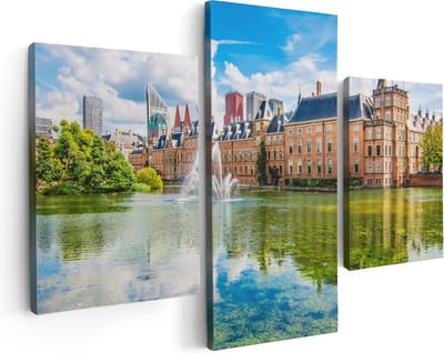 Artaza Canvas Schilderij Drieluik Binnenhof met het Hofvijver in Den Haag - 90x60 - Foto Op Canvas - Canvas Print
