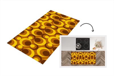 Keukenloper 120x60 cm - Keukenmat vinyl Patronen - Retro - Bruin - Geel - Keukenmatten loper - Keuken vloerkleed tapijt