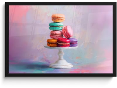 Poster in lijst - Fotolijst 60x40 cm - Posters - Macarons - Schaal - Pastel - Kleurrijk - Posterlijst zwart - Decoratie - Wanddecoratie woonkamer - Muurdecoratie slaapkamer