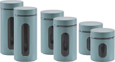 Zeller keuken voorraadpotten - 6x stuks - rvs - groen - 3 formaten van 600/900/1200 ml