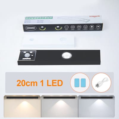 20cm Oplaadbare LED Kastverlichting met Bewegingssensor - 3 Kleurtemperaturen Dimbaar - Magnetisch Draadloos voor Keuken, Slaapkamer en Kast - Zwart