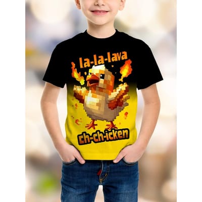 Zomer Kippenrijder Grappig T-shirt Hoge Kwaliteit 3D Print Mode T-shirt Jongen Casual Korte Mouw Top 160 yellow