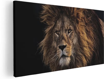 Artaza Canvas Schilderij Leeuw - 40x20 cm - Klein - Wanddecoratie Dierenkop - Muurdecoratie Dieren - Schilderijen Op Canvas