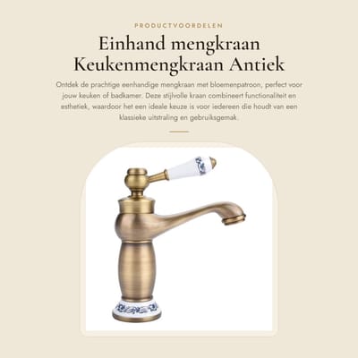 Dailygoods- Mengkraan met bloemenpatroon - Douchekraan - Keuken - Wastafel - Antiek - Verstelbare hendel 11,5 cm - Keukenkranen