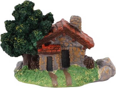 Miniatuur Huisje - Tuindecoratie Beeldje - Landschap Creëren - Gedetailleerd Hars Ontwerp - 13 x 10 x 9 cm - Grijs
