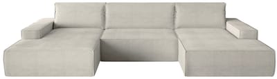 Vente-unique XXL hoekslaapbank van beige ribfluweel AMELIA