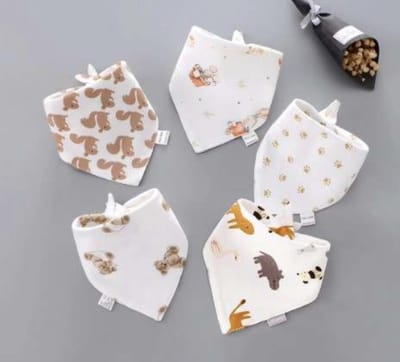IL BAMBINI - set van 5 bandana slabbetjes voor baby - beige en bruin