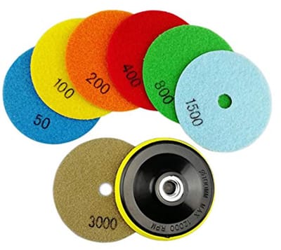 Diamantschijf en Polijstpads Set 7 Stuks voor Marmer, Graniet, Steen en Beton - 100 mm