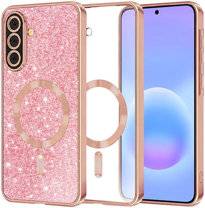 Hoesje geschikt voor Samsung Galaxy A57 - Techsuit Luxury Glitter Back Cover - Geschikt voor MagSafe - Roségoud