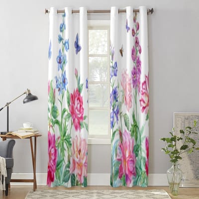 Zomerbloemen Rozen En Vlinders Raamgordijnen Voor Woonkamer Keuken Moderne Gordijnen Huisdecoratie Jaloezieën Draperieën 135W x 60H(cm) x1