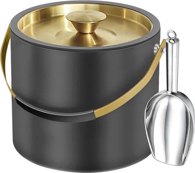 Moderne Geïsoleerde Ijsemmer 3,2L met Siliconen Deksel en Tang - Dubbelwandige Roestvrijstalen Ijsemmer voor Feestjes en Cocktailbars