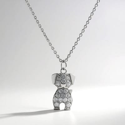 Cavill - Verstelbare Halsketting 925 Sterling Zilver Gerhodineerd - 17 Tanzaniaanse Zirkonia 0,54 ct - Elegante Hondenhanger - Sieraden voor Dames