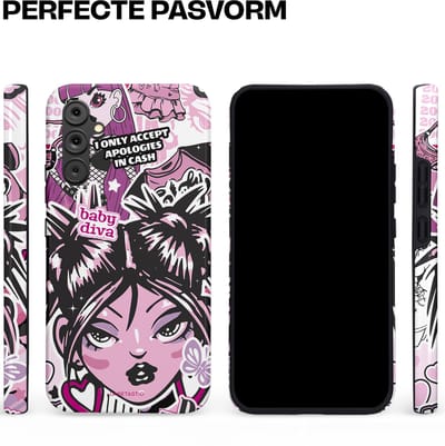 Casetastic hoesje geschikt voor Samsung Galaxy A34 (2023) 5G - Dubbellaagse bescherming - Roze Y2K Pop Teen Girly Cash Diva Collage - Fashion Case - Grijs Donkergrijs Wit Lichtroze