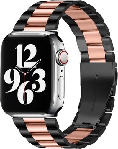 By Qubix - Geschikt voor Apple Watch bandje - Stalen schakelband - Zwart met rosé goud - Geschikt voor Apple Watch 38mm / 40mm / 41mm / 42mm - stalen bandje