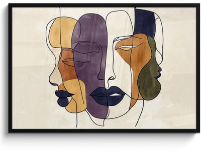 Poster in lijst - Fotolijst 120x80 cm - Posters - Abstract - Overlappende gezichten - Paars - Donkergroen - Posterlijst zwart - Decoratie - Wanddecoratie woonkamer - Muurdecoratie slaapkamer
