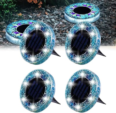 4 x LED Solar Grondspot - Mozaïek Design Blauw - Tuinverlichting op Zonne-Energie - IP65 Waterdicht - Solar Tuinverlichting - Grond Spots op Zonne Energie - Buitenverlichting Tuinlamp - Decoratieve Opritlampen voor Pad, Terras & Gazon - SOLLBRY®