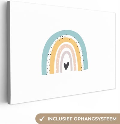 Kinderkamer decoratie - Canvas kids - Regenboog - Meiden - Jongens - Pastel - Hartje - Canvas schilderij kinderen - Wanddecoratie kinderkamers - 30x20 cm