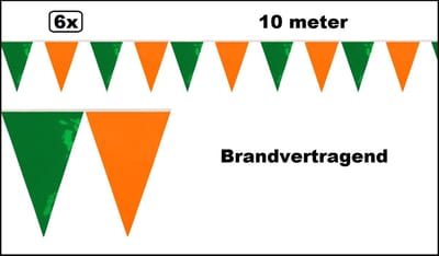6x Vlaggenlijn oranje/groen brandvertragend 10 meter