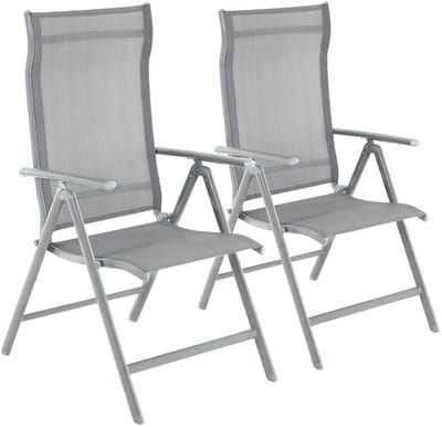 Tuinstoelen - Set Van 2 - Klapstoelen - Buitenstoelen - Aluminium Frame - Rugleuning - Verstelbaar - Zwart/Grijs