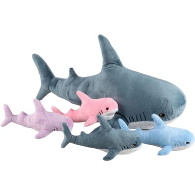 55cm Reuzenhaai Dier Pluche Met 4 Baby Pluche In Haar Buik Zacht Knijpbaar Haai Speelgoed Reuzen Kussens Haai Voor Kinderen Cadeaus Verjaardag gray