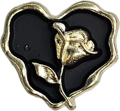 Hoofddoek Magneet - Magnetische Mini Broche - Magneetbroche - Hart Met Roos Zwart - Sjaal - Hijab - 20x20mm - Goudkleurig