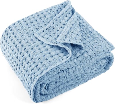 100% Katoen Wafelstructuur Plaid Deken voor Bank en Bed Blauw 125x150 cm