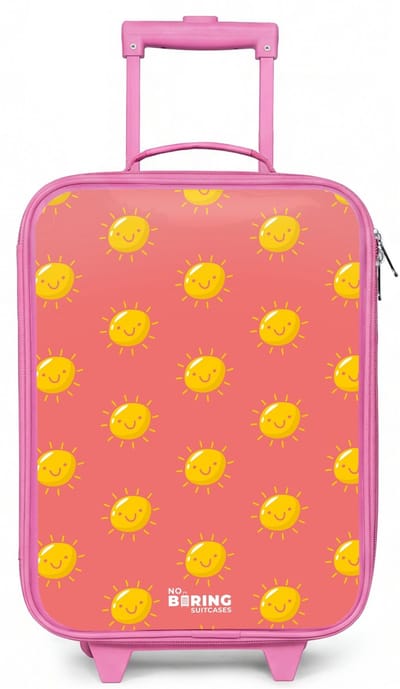 NoBoringSuitcases.com® - Kinderkoffer roze - Kindertrolley meisje - Sunny situation koraal - Koffer kind lichtgewicht - Reiskoffer trolley voor kinderen - Koffertje met lichtgevende wieltjes - Rolkoffer