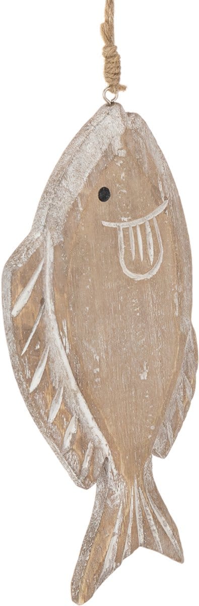 Houten decoratieve hangvis wit-natuur 21cm set van 2, 2 Stück
